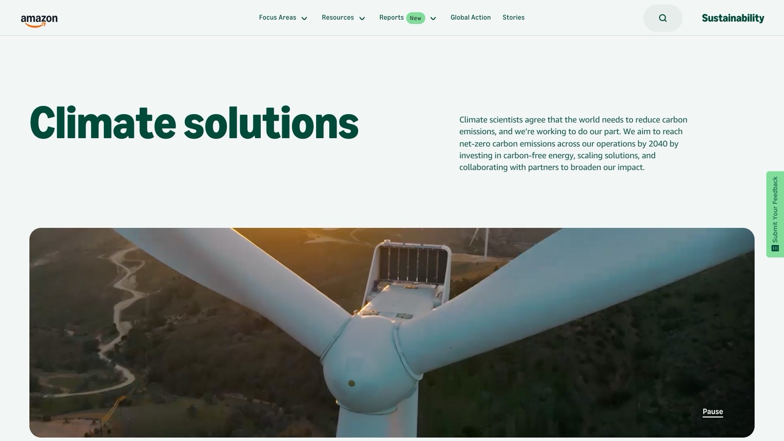 La page climat officielle d'Amazon affiche toujours l'objectif de neutralité carbone en 2040.