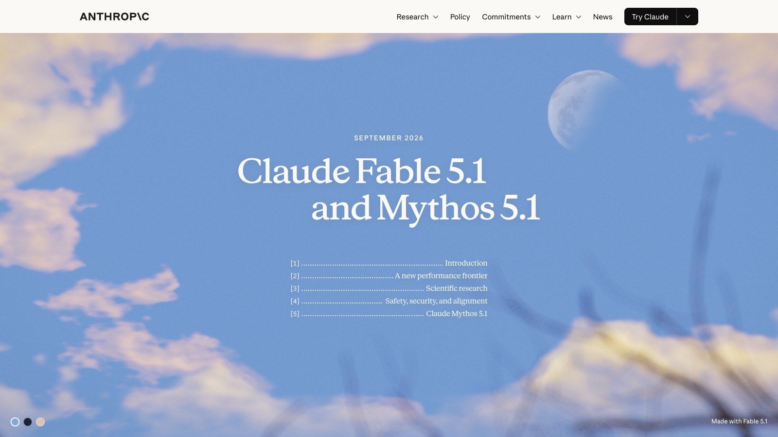 L'annonce officielle d'Anthropic du 1ᵉʳ septembre 2026 présente Fable 5.1 et Mythos 5.1 comme un même modèle décliné en deux niveaux de garde-fous.