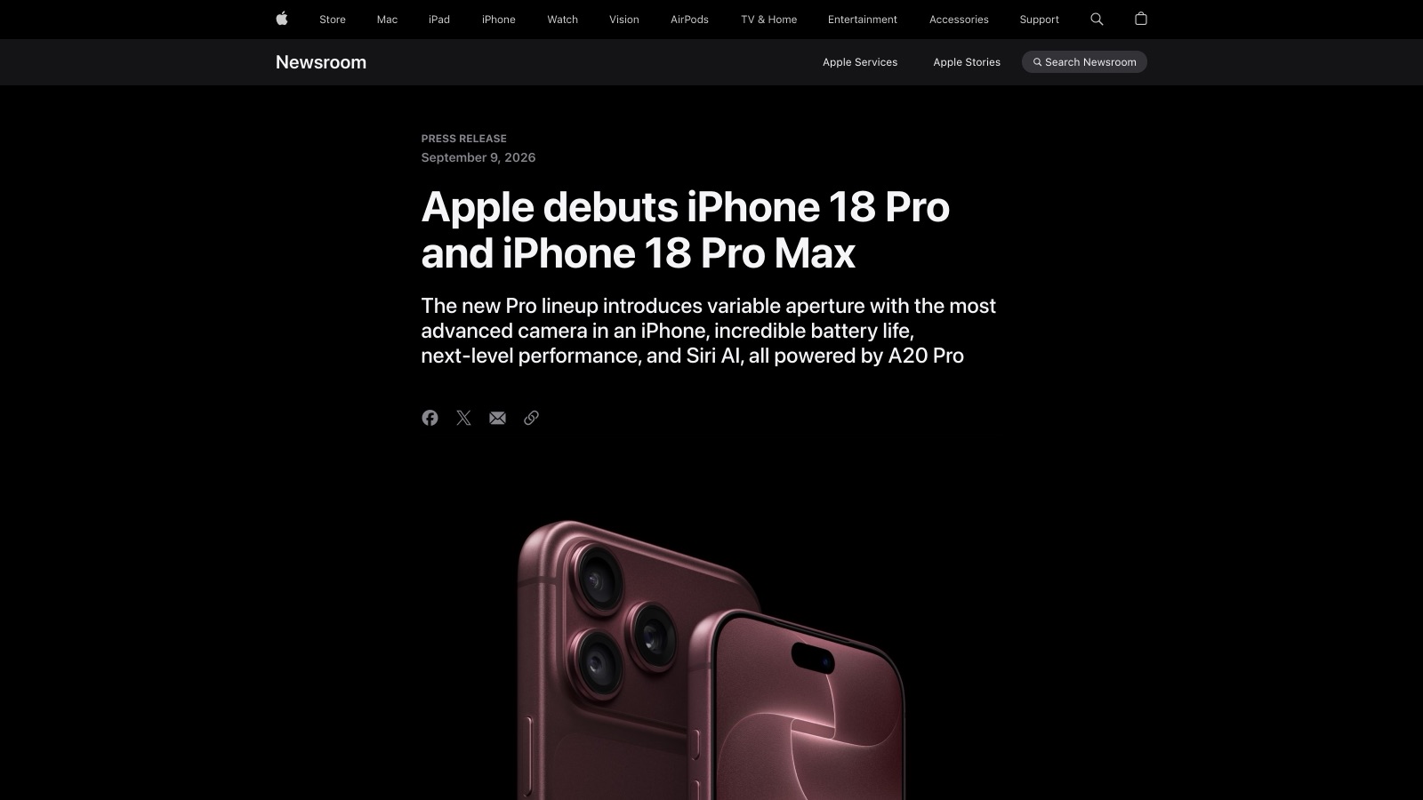 Le communiqué d'Apple du 9 septembre 2026 présente Apple Reference Image.