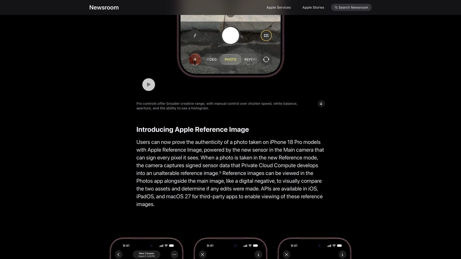 Le mode Reference capture des données capteur signées, développées en une image de référence consultable dans Photos.