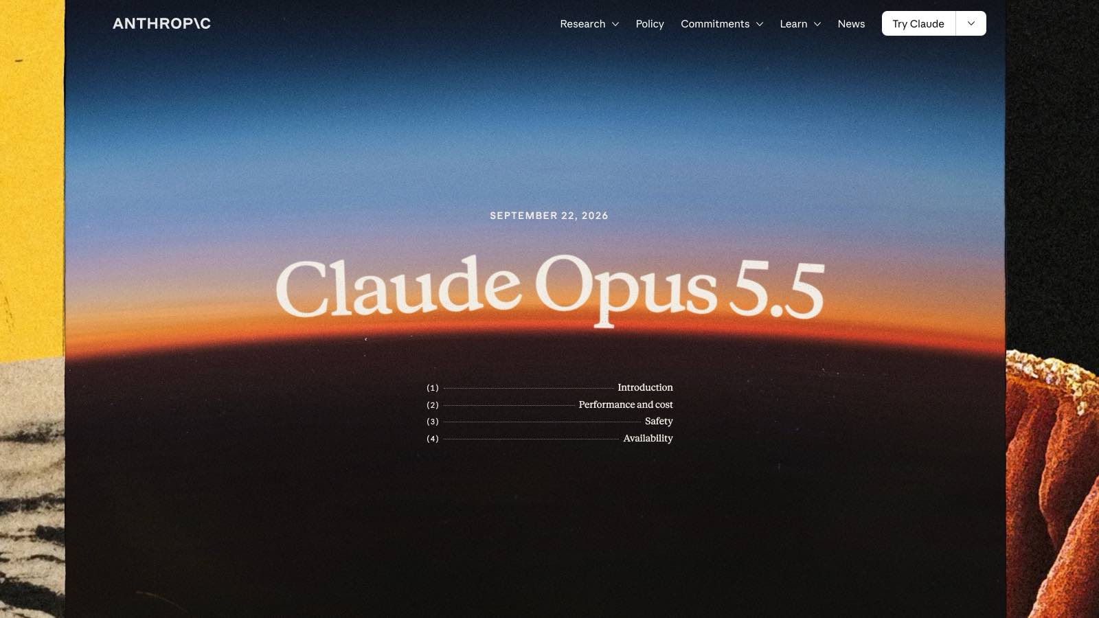 Le billet d'annonce « Introducing Claude Opus 5.5 » publié par Anthropic le mardi 22 septembre 2026.