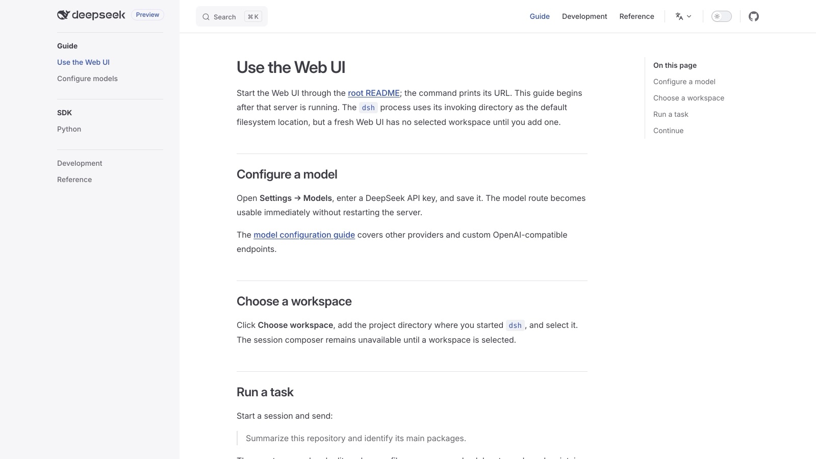 Le guide officiel DeepSeek Harness présente le Web UI et le badge Preview.