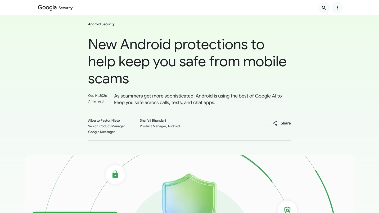 L'annonce de Google du 14 octobre 2026, signée par Alberto Pastor Nieto (Google Messages) et Shaifali Bhandari (Android).