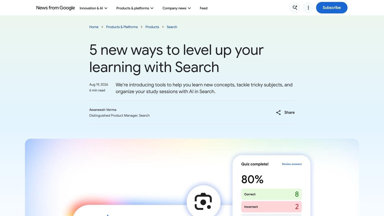 L'annonce officielle des outils d'étude, publiée le 19 août 2026 sur le blog de Google.