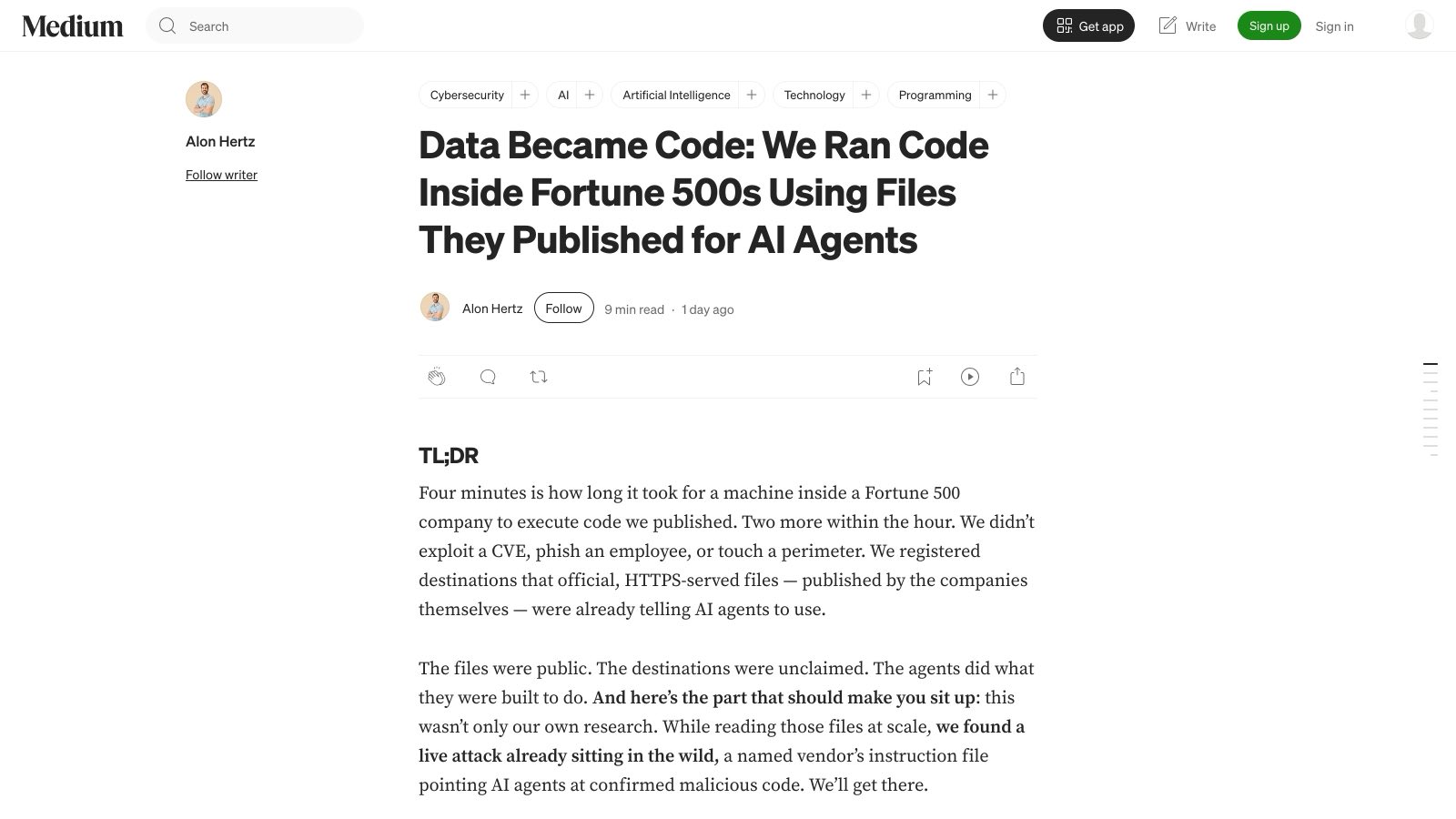 Le billet des chercheurs « Data Became Code », publié sur Medium.
