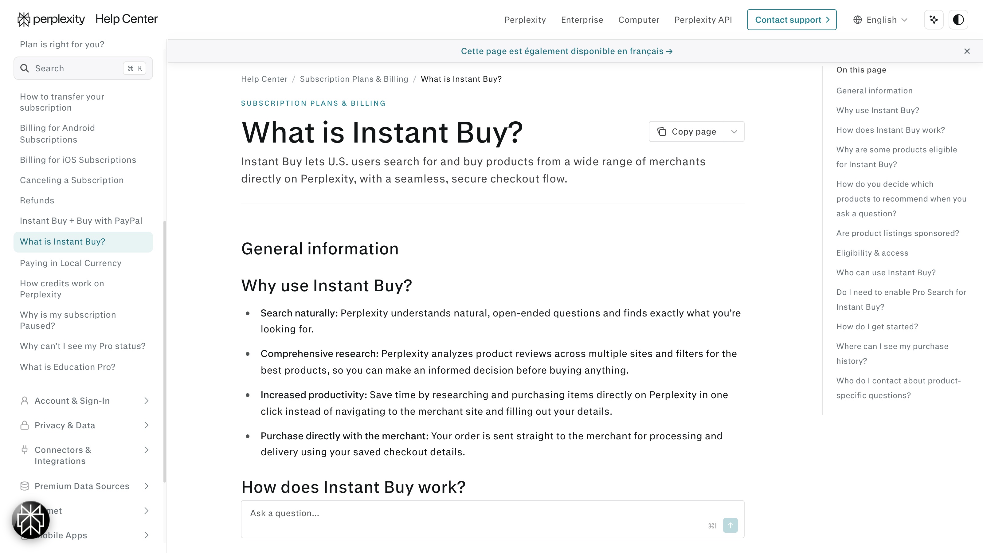 « Instant Buy lets U.S. users search for and buy products from a wide range of merchants directly on Perplexity, with a seamless, secure checkout flow. »