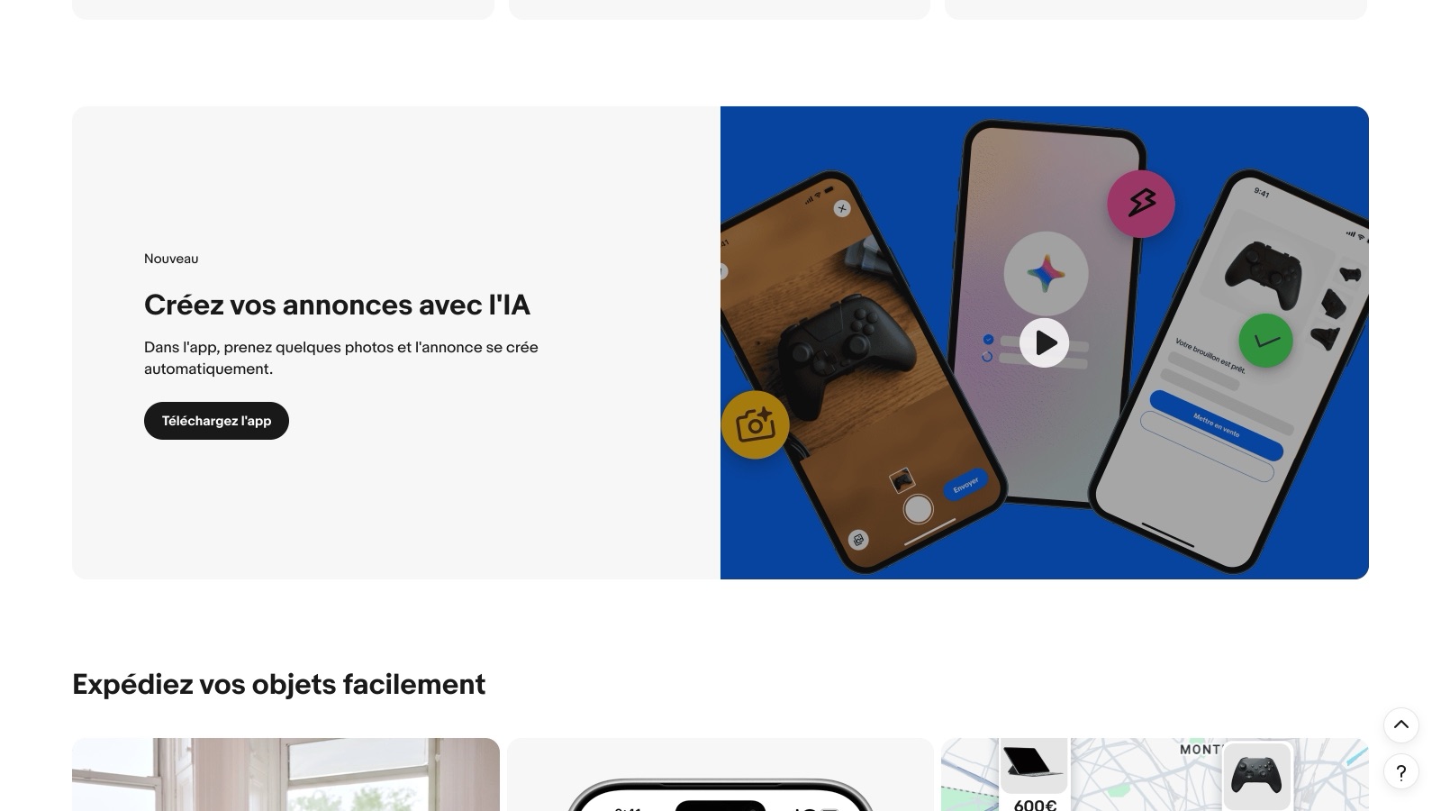 La bannière d'eBay France : « Dans l'app, prenez quelques photos et l'annonce se crée automatiquement. »