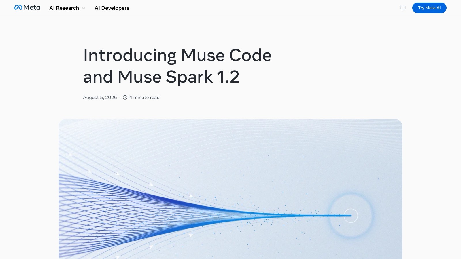L'annonce officielle « Introducing Muse Code and Muse Spark 1.2 », publiée le 5 août 2026 sur research.meta.ai.