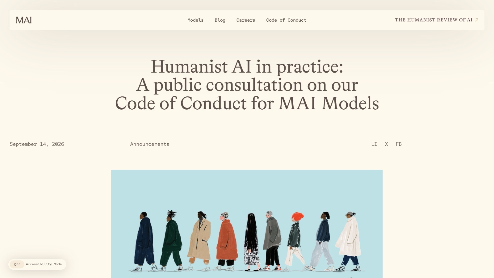 Microsoft AI, 14 septembre 2026 : l'annonce de la consultation publique sur le code de conduite des modèles MAI.