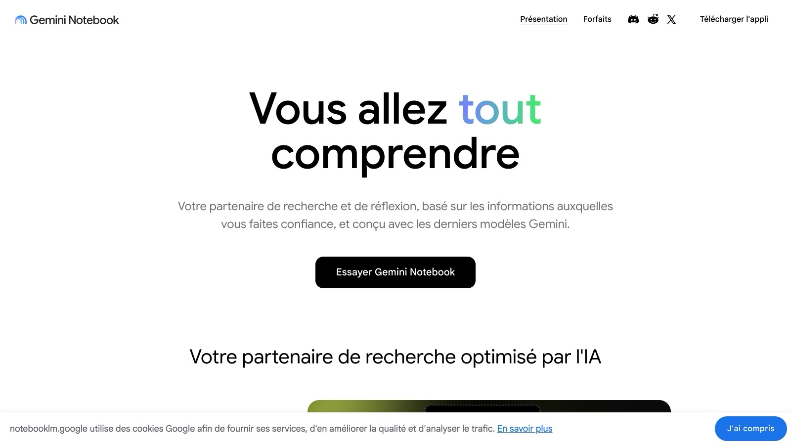 Gemini Notebook, l'ancien NotebookLM, sur son site officiel en français