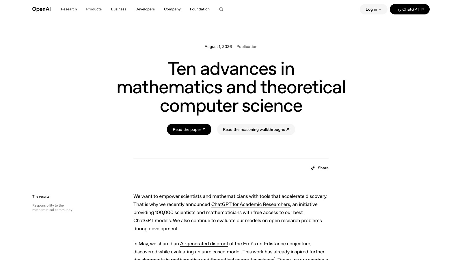 Le billet officiel d'OpenAI, daté du 1er août 2026, renvoie à l'article technique et aux « reasoning walkthroughs ».