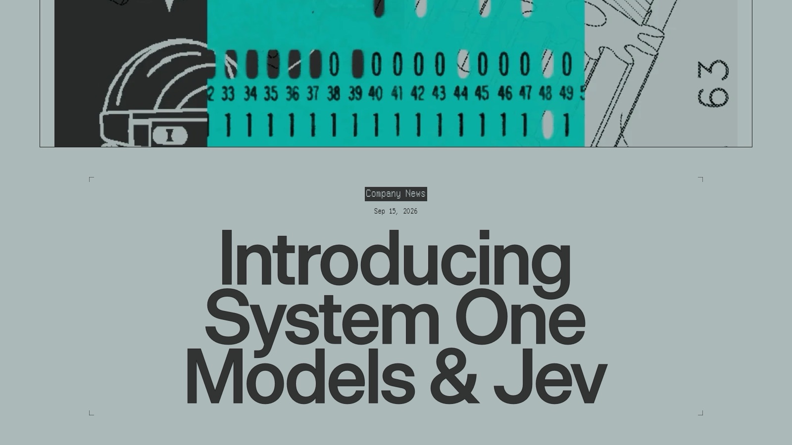Le billet d'annonce de Jev sur le blog de TypeSafe AI, publié le 15 septembre 2026 : la société y présente sa classe de « modèles System One » et son tarif, avec une sortie non facturée.