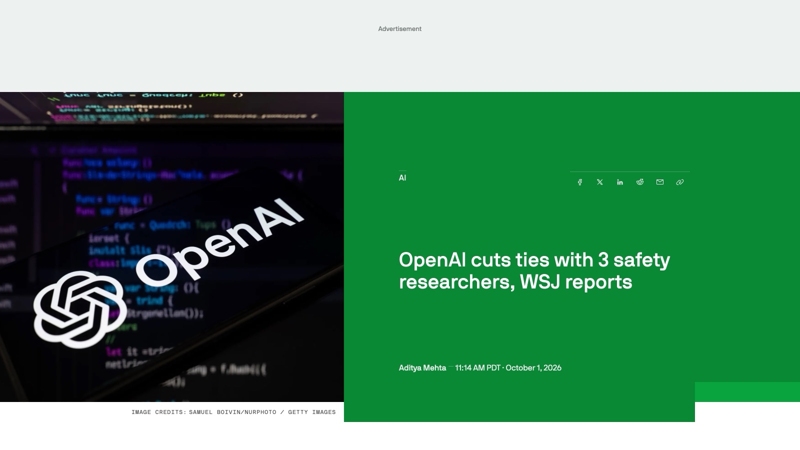 Repli : TechCrunch, relais de l'information du Wall Street Journal, article d'Aditya Mehta publié le 1er octobre 2026.