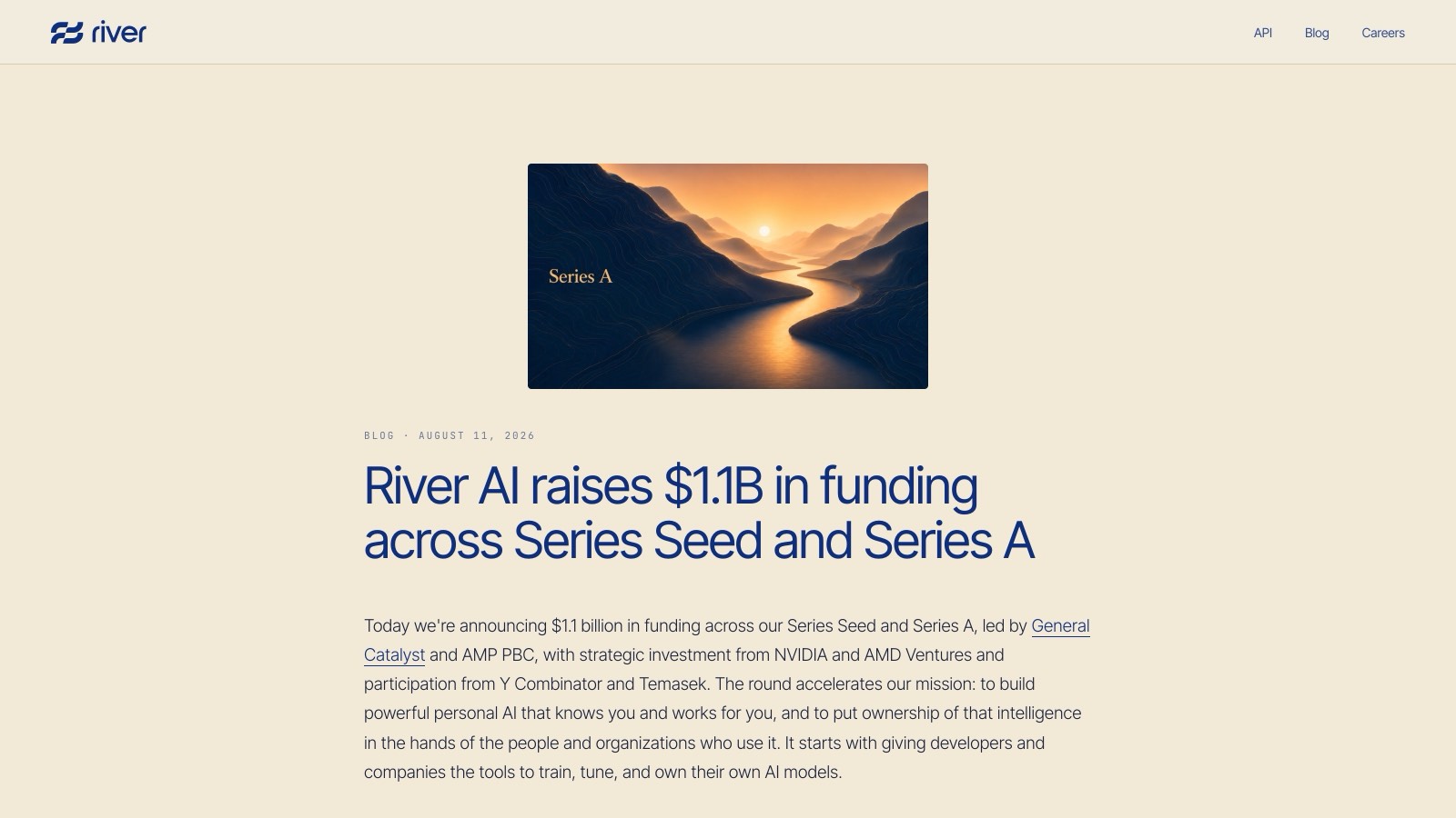 L'annonce de la levée sur le blog de River AI, le 11 août 2026.