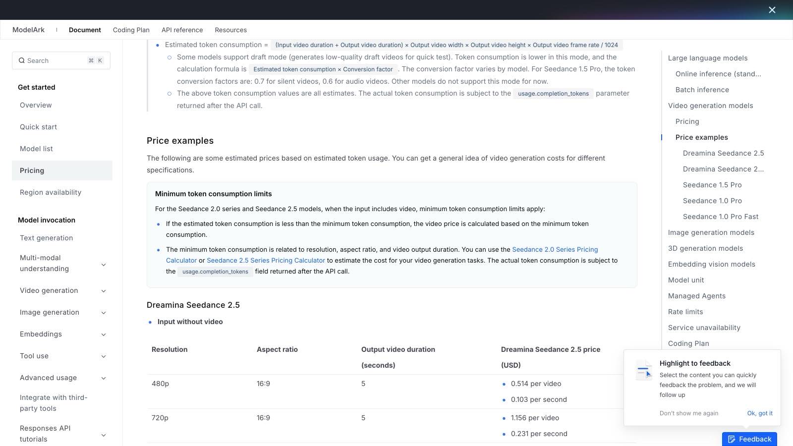 La grille tarifaire officielle de BytePlus ModelArk pour Dreamina Seedance 2.5, relevée le 4 août 2026.