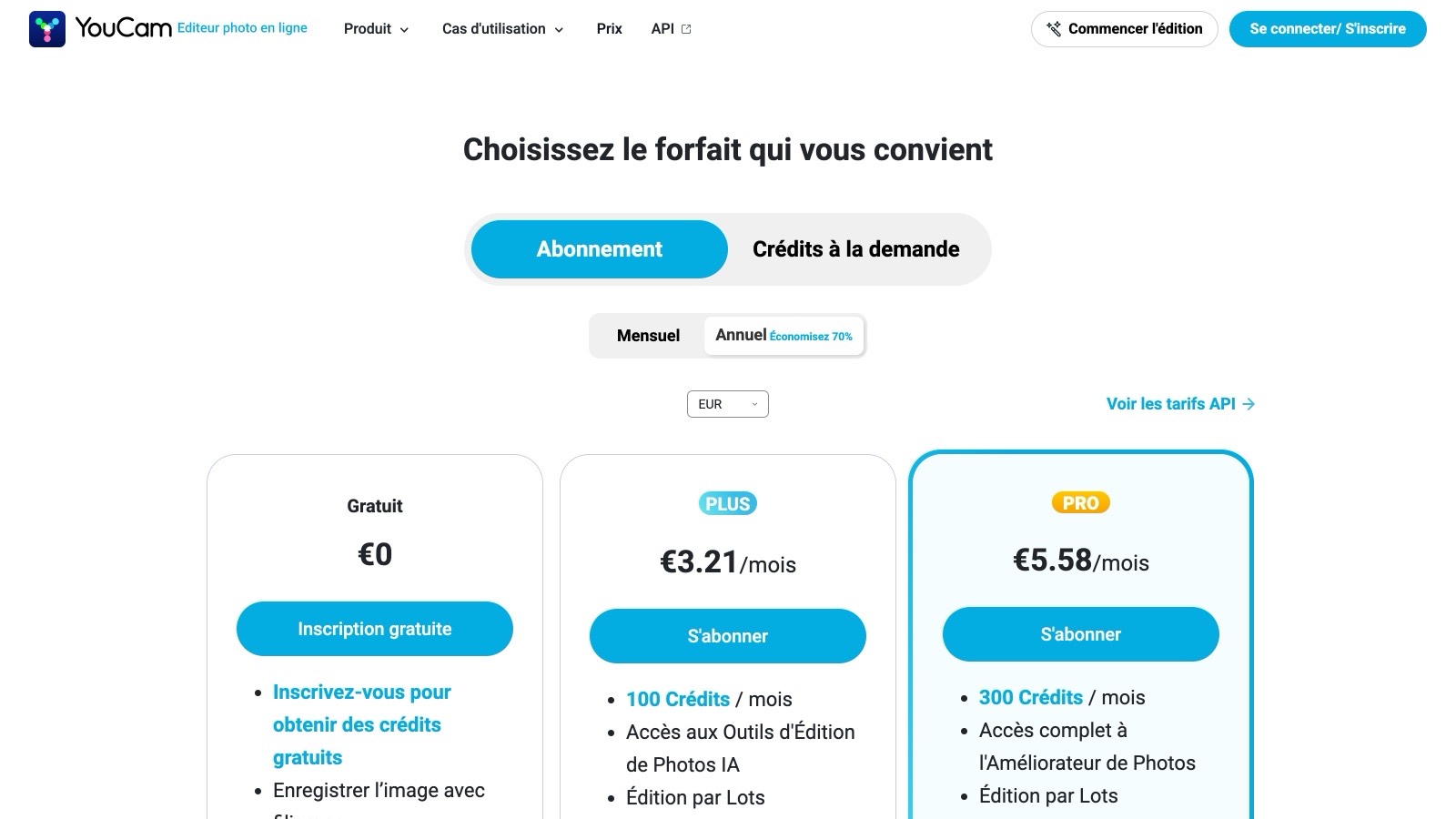 Grille tarifaire officielle de l'éditeur en ligne, rendue en euros depuis la France.